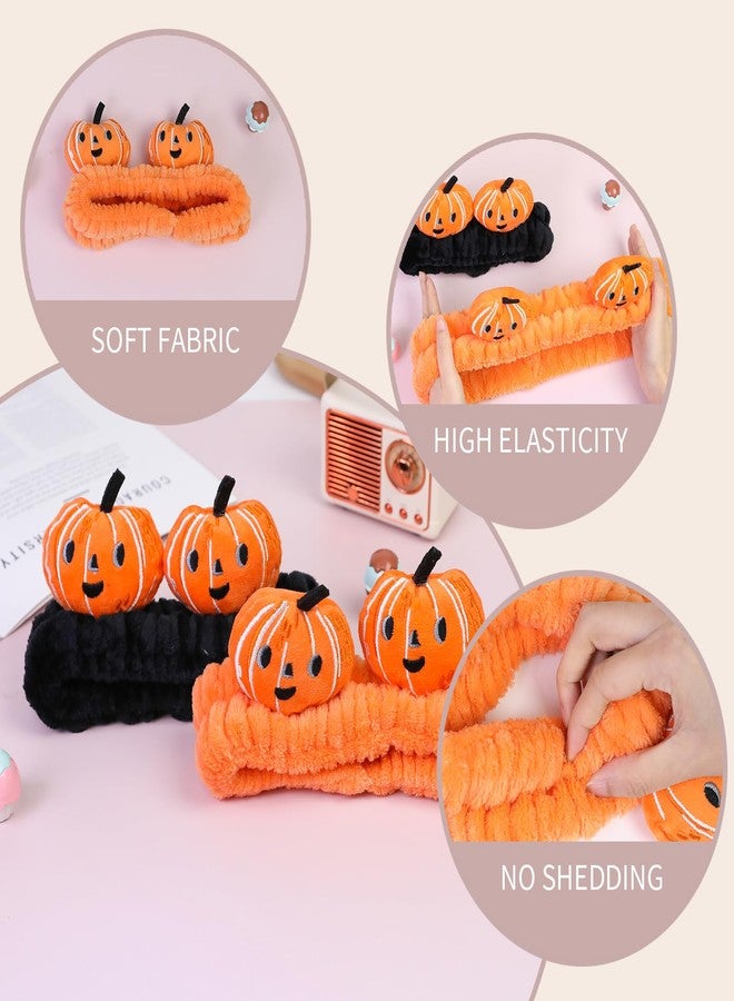 FlyingMage Spa Headband for Washing Face, 2 Pack Cute Halloween Hair Band for Shower Yoga Beauty, Fluffy Makeup Headband, Kawaii Facial Headbands for Woman Girls, Orange+Black Pumpkin - Image 5